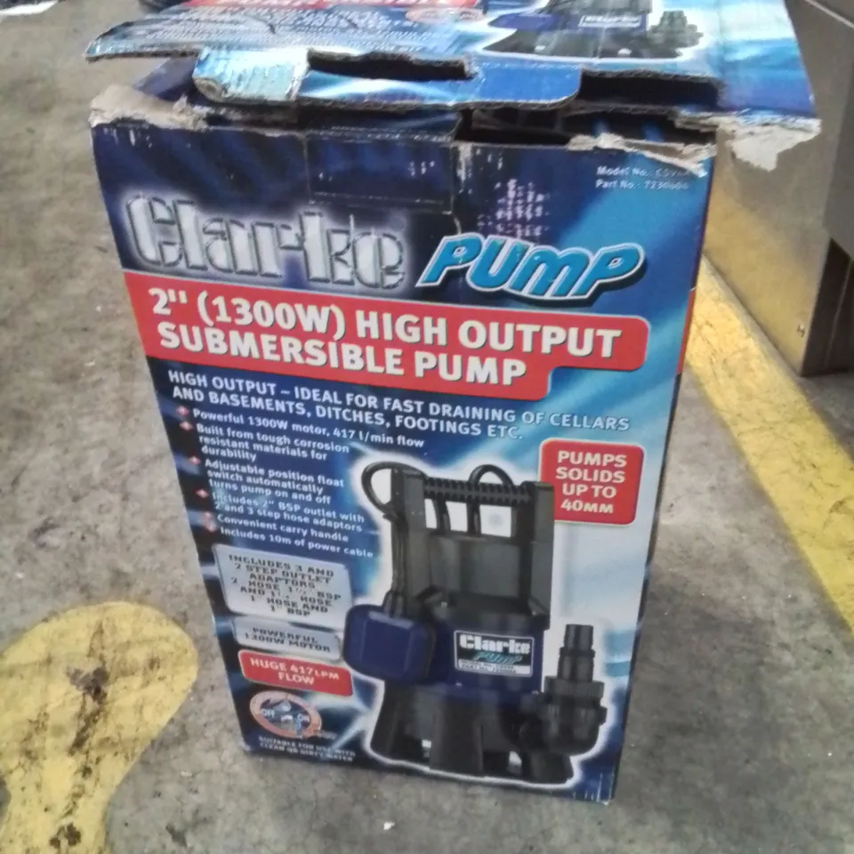 BOXED CLARKE CSV4A 2" 1300W 417LPM 11M HEAD SUBMERSIBLE PUMP WITH FLOAT SWITCH (230V)