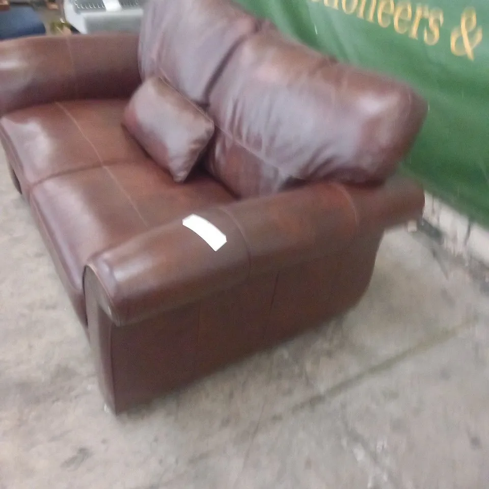 DESIGNER BROWN LEATHER TWO SEATER SOFA