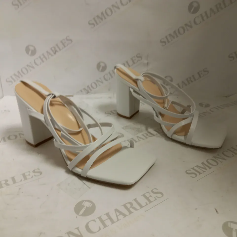 BOXED DESIGNER WHITE STRAP HEELS SIZE 39