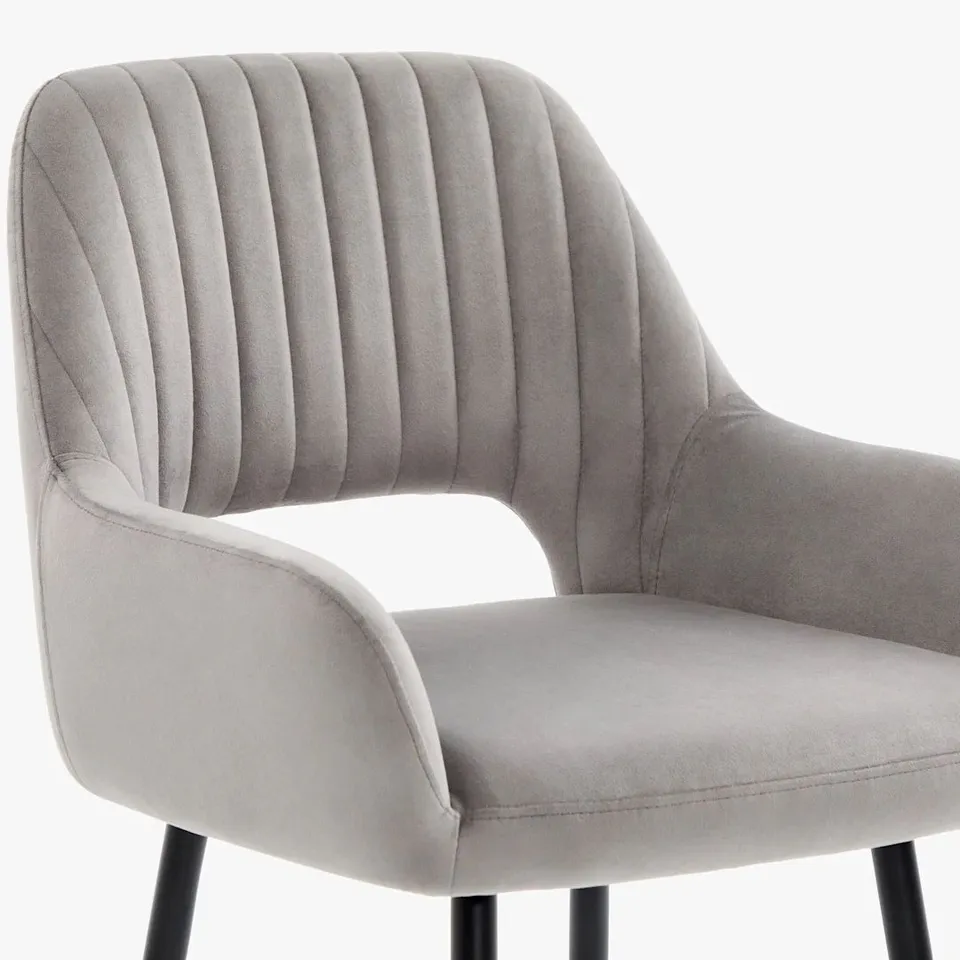 BOXED CLARA BAR STOOL, GREY CLASSIC VELVET & BLACK STEEL