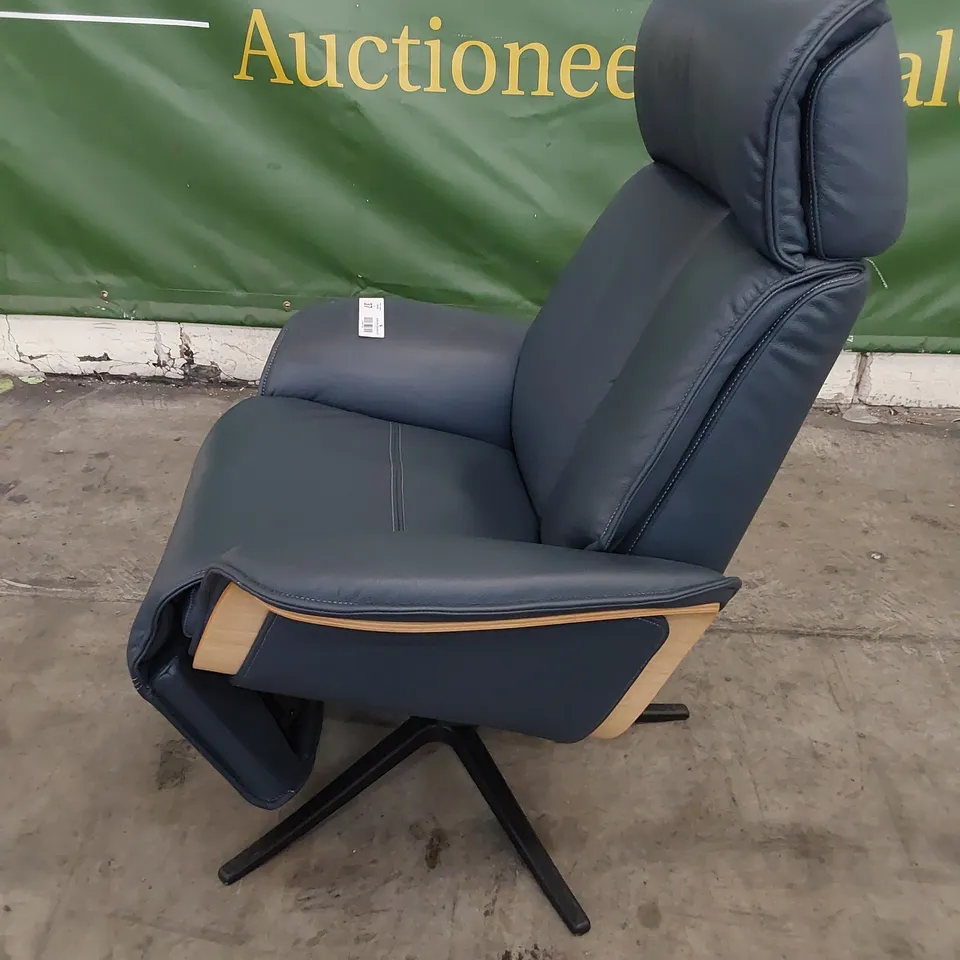 QUALITY BRITISH DESIGNER G PLAN OSLO POWER RECLINING SWIVEL CHAIR CAMBRIDGE NAVY LEATHER 