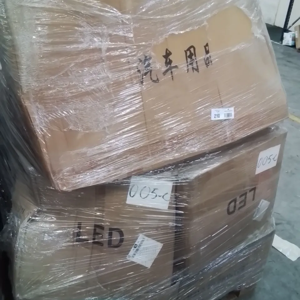 PALLET CONTAINING VARIOUS ASSORTED BOXED ITEMS TO INCLUDE: PORTABLE JUICE CUPS, CAR PARTS ECT