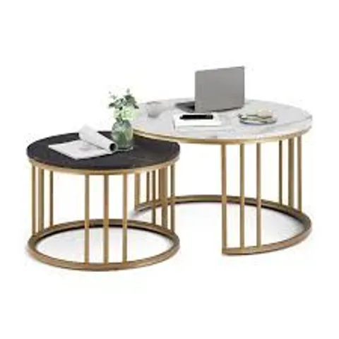 TUKAILAI COFFEE TABLES SET OF 2 NESTING TABLES ROUND COFFEE TABLES WITH METAL FRAME MODERN WHITE WOOD NEST OF TABLES FOR LIVING ROOM SIDE END TABLES FOR HOME OFFICE (1 BOX)