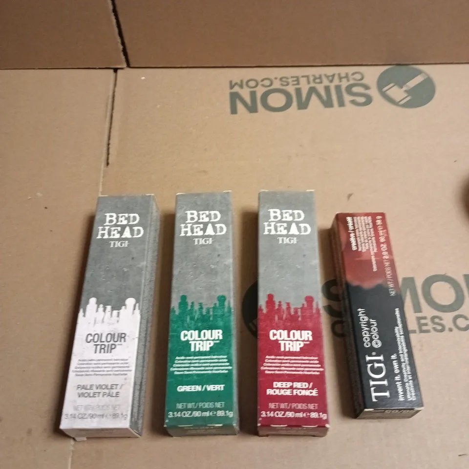 BOX OF APPROXIMATELY 35 TIGI BEDHEAD HAIR COLOUR TUBES IN VARIOUS SHADES