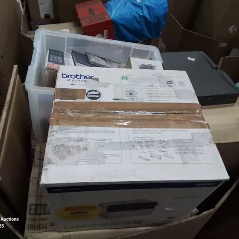 PALLET OF ASSORTED OFFICE SUPPLIES AND STATIONARY INCLUDING BROTHER MFC-1910 W LASER PRINTER ETC