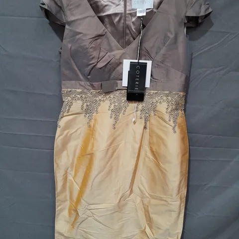 COTERIE TWO TONE DRESS IN OCHRE - UK 10
