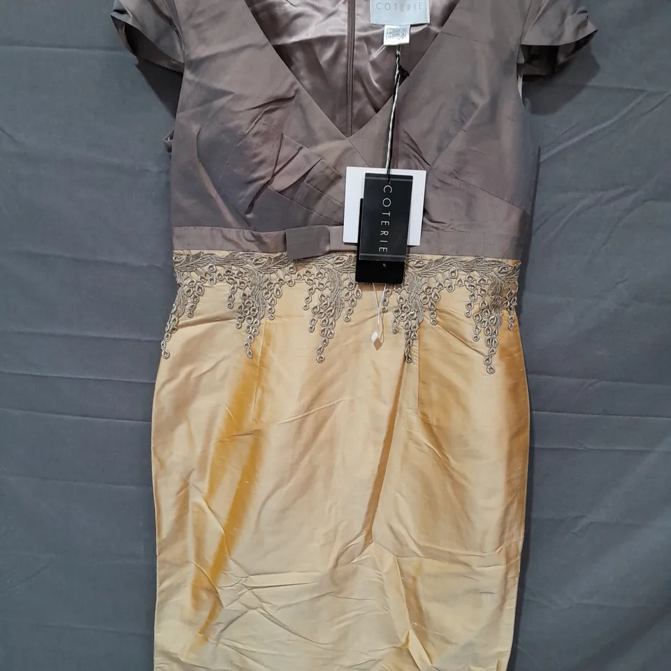 COTERIE TWO TONE DRESS IN OCHRE - UK 10
