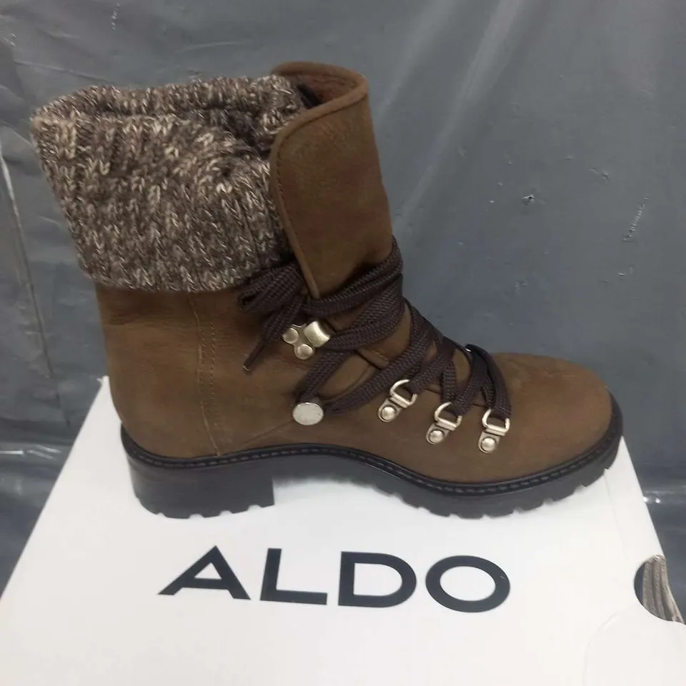 BOXED ALDO MENUDA KHAKI NUBUCK BOOTS SIZE 4