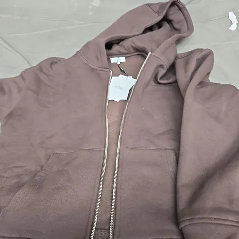 ARNE ZIP-UP HOODIE WITH HOOD – MAUVE/BROWN, TAG ATTACHED SIZE XS
