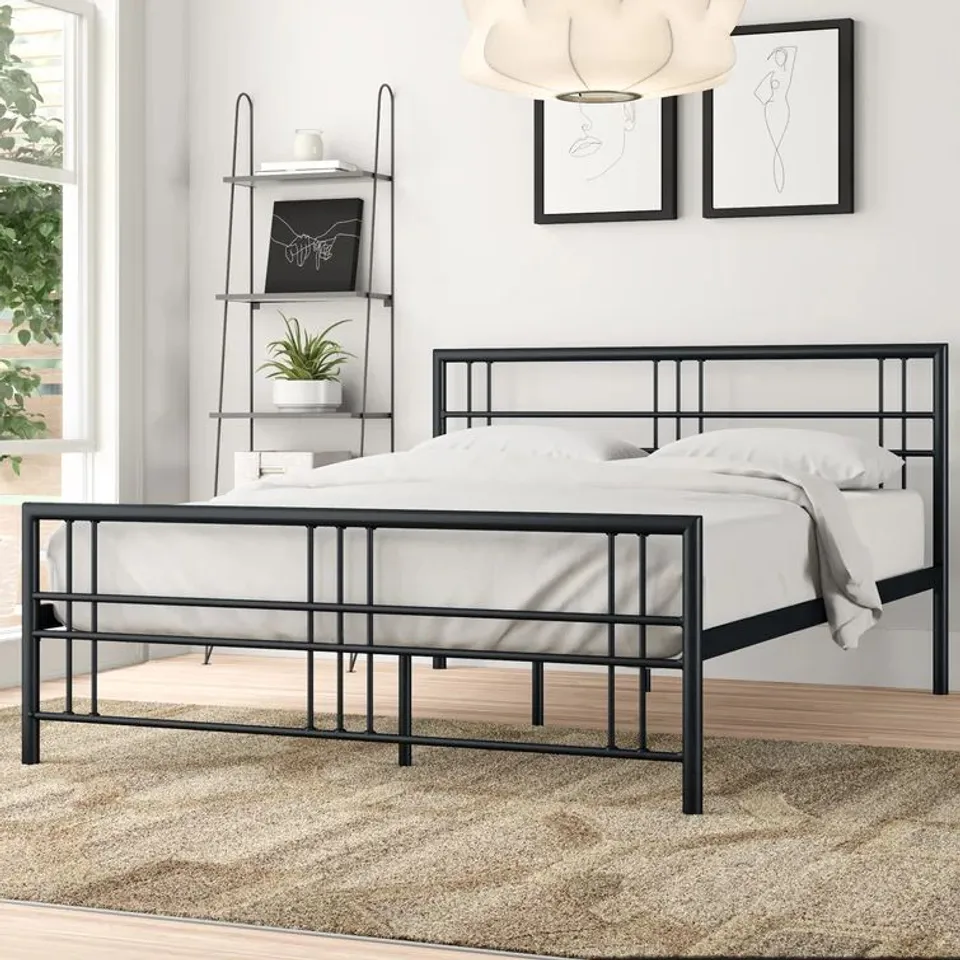 BOXED DESIGNER SIMONTON DOUBLE METAL BEDFRAME BLACK