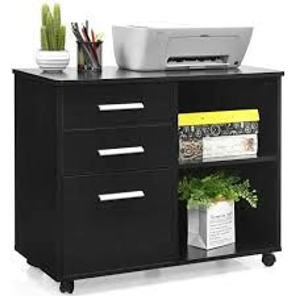 BOXED COSTWAY 3 DRAWER 2 SHELF BLACK FILING CABINET