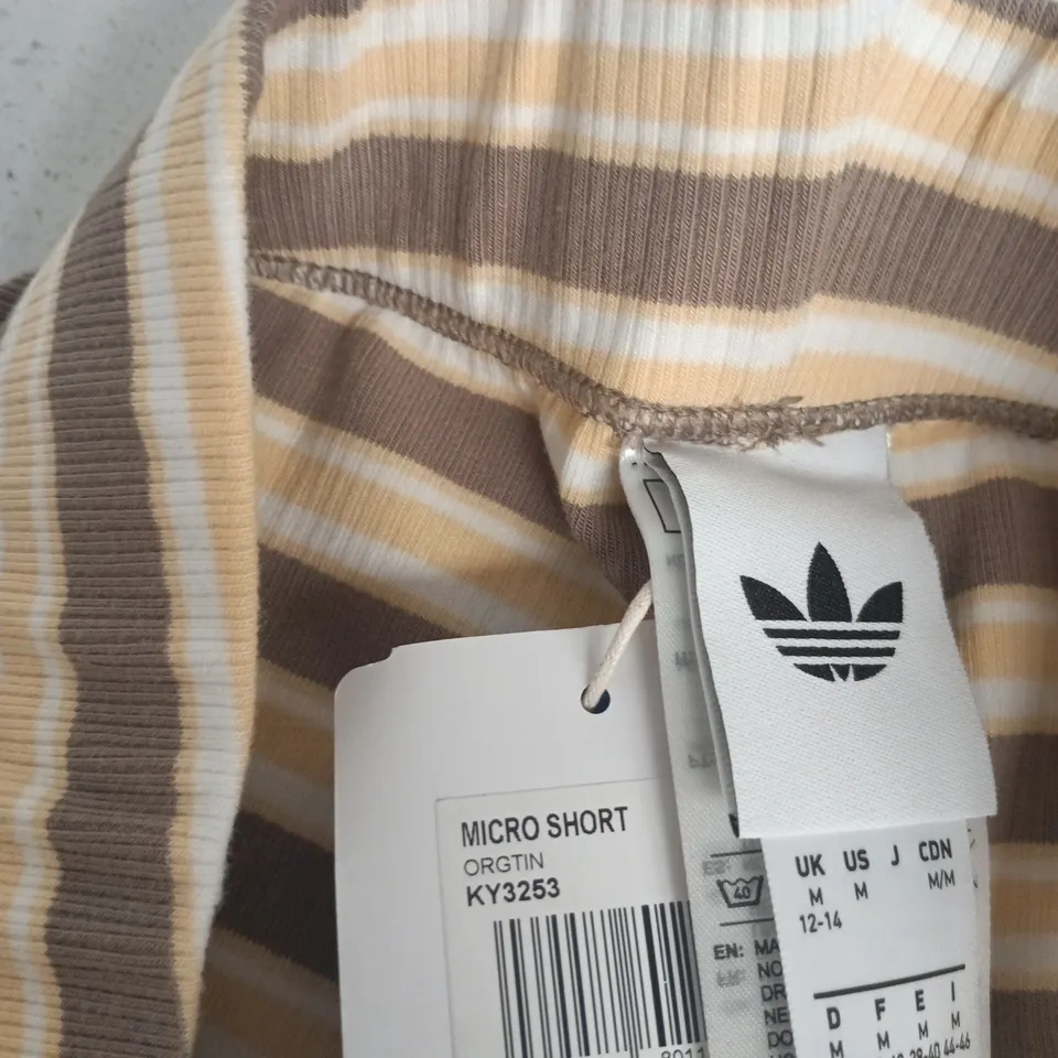 ADIDAS MICRO SHORT – WOMEN’S, STRIPED BEIGE/BROWN, UK 12-14