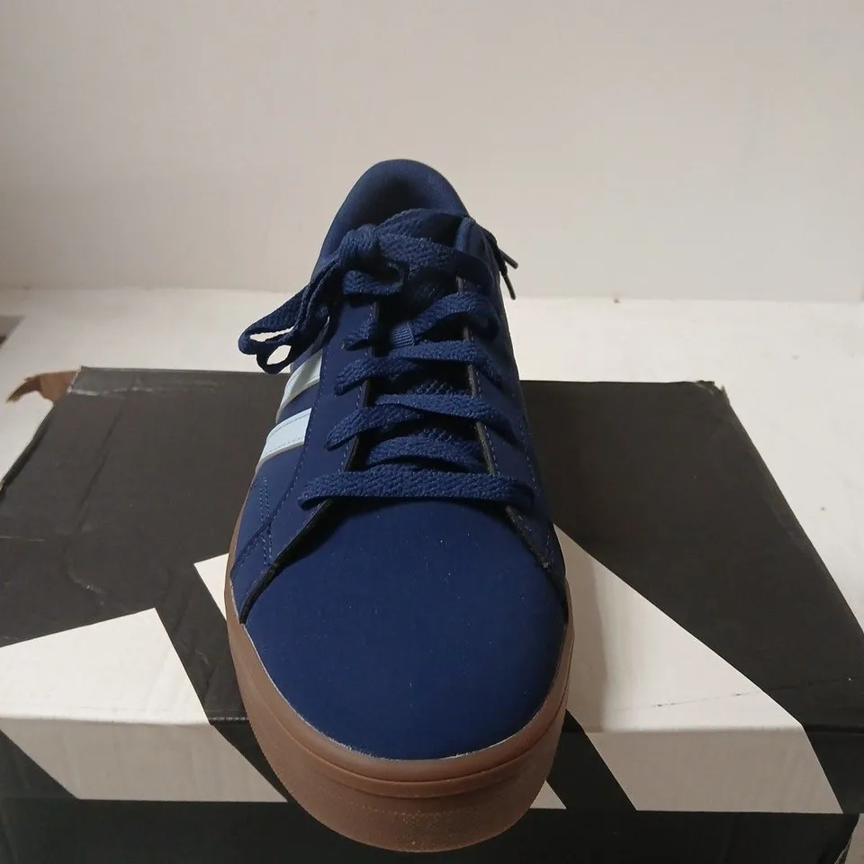 BOXED PAIR OF ADIDAS VS PACE 2.0 SNEAKERS – NAVY/BLUE WITH LIGHT BLUE STRIPES, UK 9