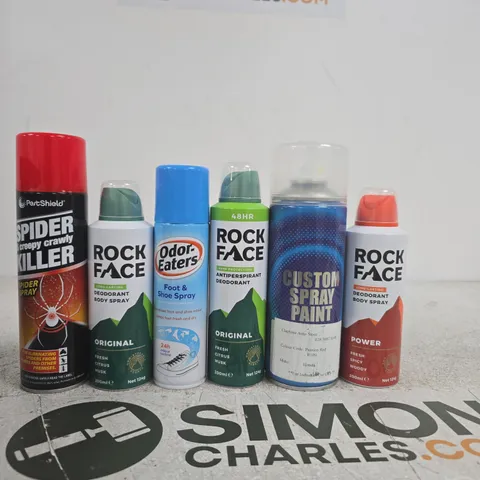 APPROXIMATELY 15 ASSORTED ITEMS INCLUDING ROCK FACE BODY SPRAY, CUSTOM SPRAY PAINT AND ROCK FACE ANTIPERSPIRANT DEODORANT