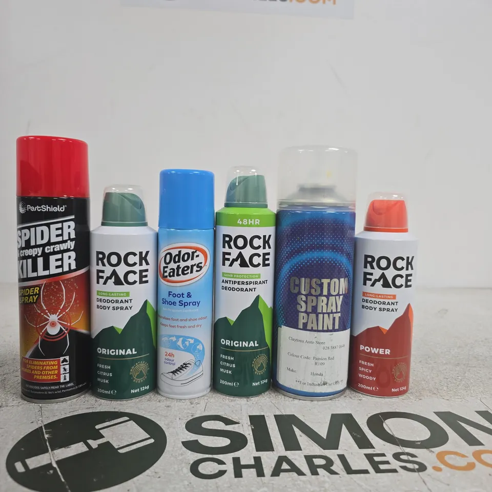 APPROXIMATELY 15 ASSORTED ITEMS INCLUDING ROCK FACE BODY SPRAY, CUSTOM SPRAY PAINT AND ROCK FACE ANTIPERSPIRANT DEODORANT