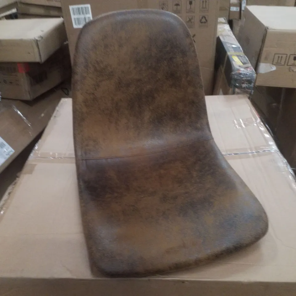BOX CONTAINING SET OF 6 BROWN PU LEATHER DINING CHAIRS 