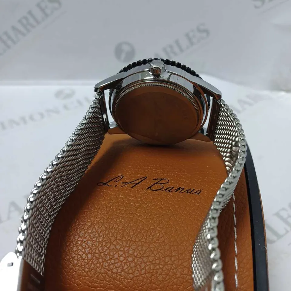 LA BANUS PART SKELETON DIAL MESH STRAP WRISTWATCH 