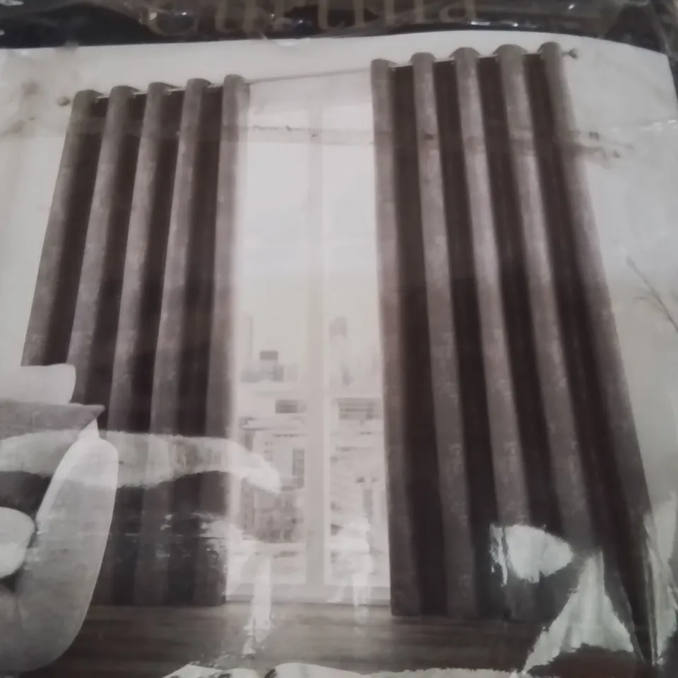 BAGGED CURTINA FULLY LINED LUXURIOUS EYELET CURTAINS  // 66" X 72"  -GREY/GRAPHITE-