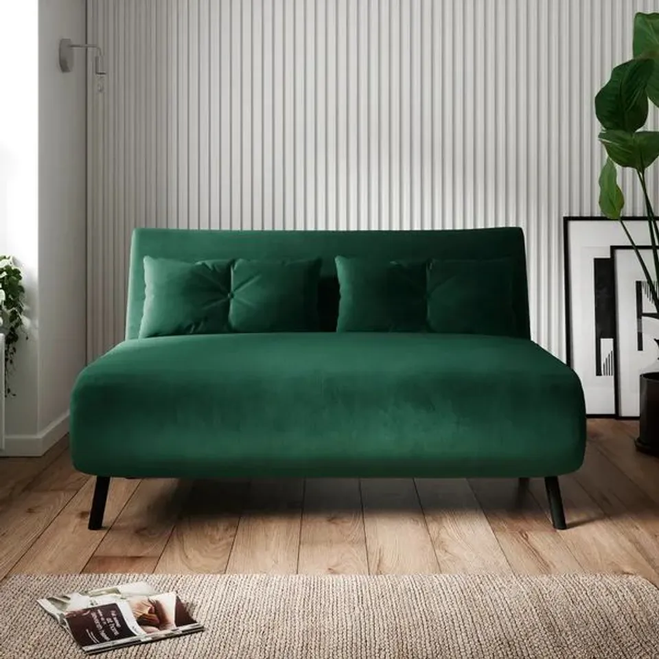BOXED PHOEBE VELVET DOUBLE SOFA BED - BOTTLE GREEN (1 BOX)