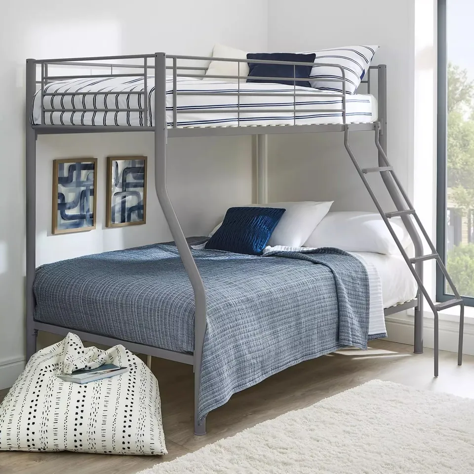 VERY HOME DOMINO METAL TRIO BUNK BED WITH OPTIONAL MATTRESSES - WITH LADDER AND TOP BUNK GUARD RAIL