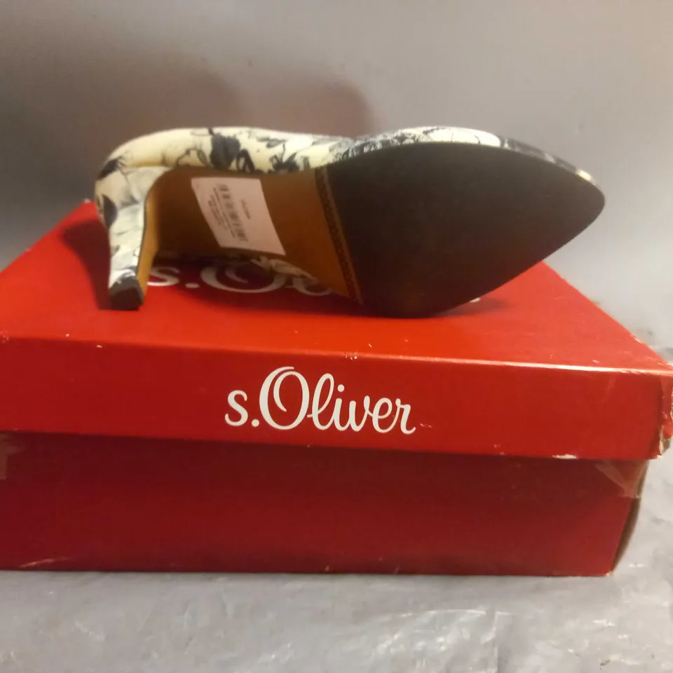 S.OLIVER LADIES HIGH HEELED COURT SHOES BLACK FLOWER DESIGN SIZE EU 37