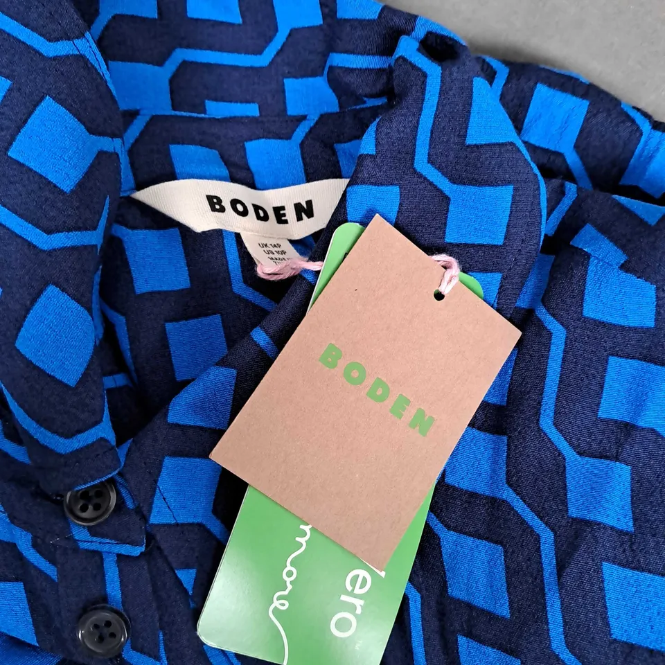 BODEN FLO MIDI SHIRT DRESS IN BLUE/BLACK - UK 14P