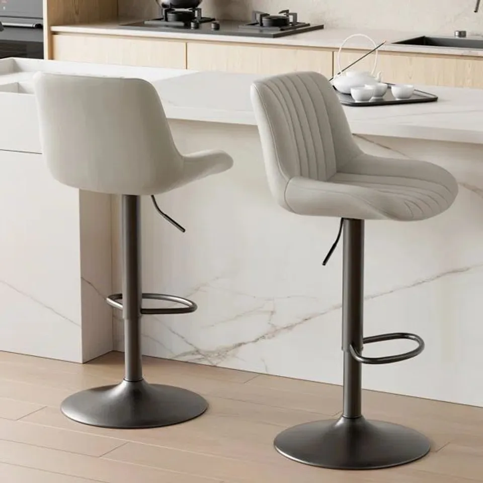 BOXED SWIVEL BAR STOOLS SET OF 2 SWIVEL & COUNTER HEIGHT, UPHOLSTERED CUSHION - GREY