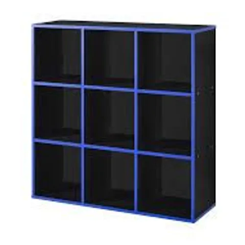 BOXED 9-CUBE STORAGE UNIT WITH BLUE EDGING - BLACK (1 BOX)