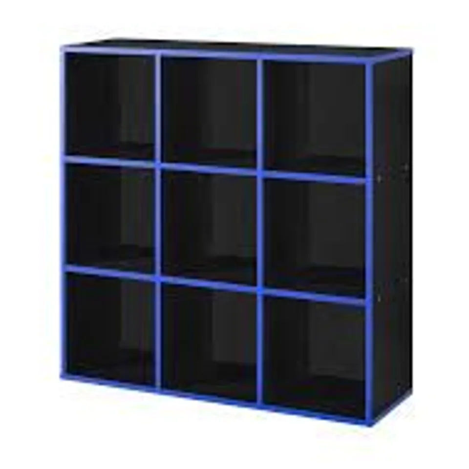 BOXED 9-CUBE STORAGE UNIT WITH BLUE EDGING - BLACK (1 BOX)