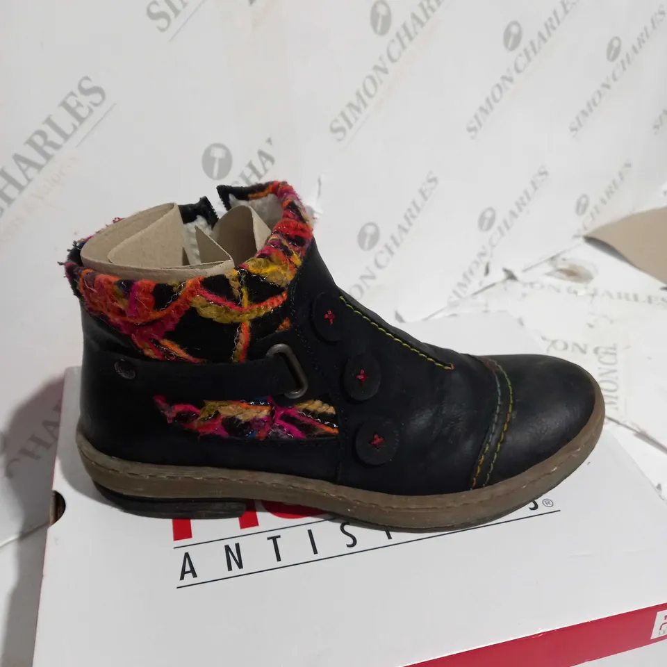 RIEKER CUFF BLACK ANKLE BOOTS - SIZE 6
