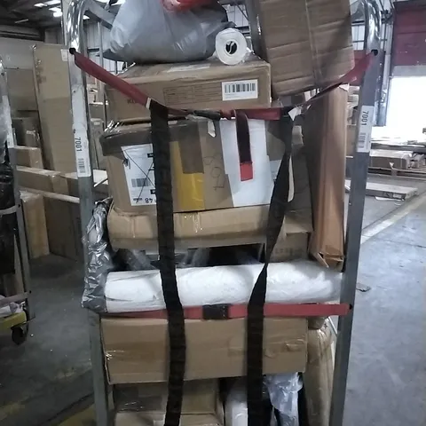 CAGE OF ASSORTED HOUSEHOLD GOODS TO INCLUDE KID KID TRAMPOLINE, MILK FROTHER AND WALLPAPER 