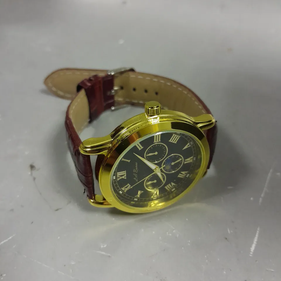 MENS LA BANUS WATCH – GOLD COLOUR CASE – LEATHER STRAP