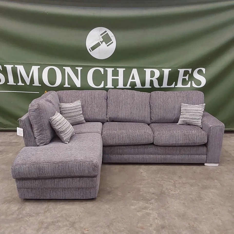 DESIGNER FABRIC UPHOLSTERED CORNER CHAISE SOFA - GREY