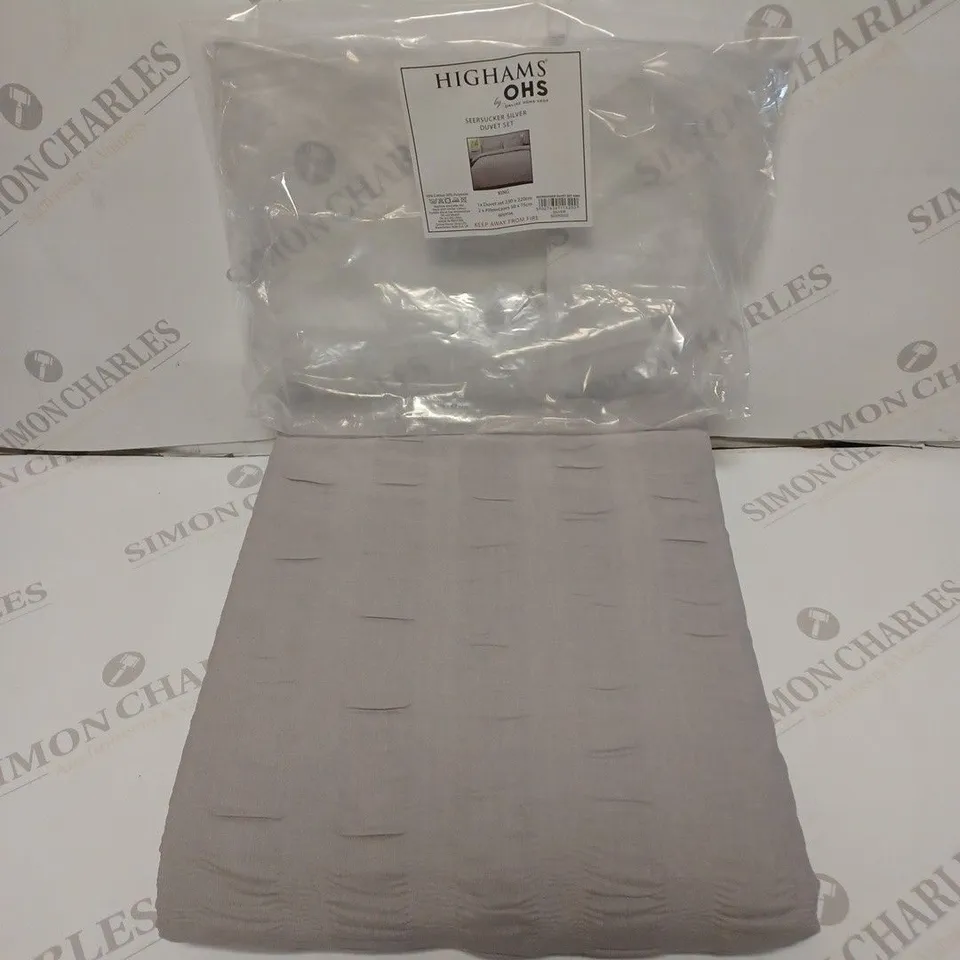 HIGHHAMS BY OHS SEERSUCKER SILVER DUVET SET - KING SIZE 