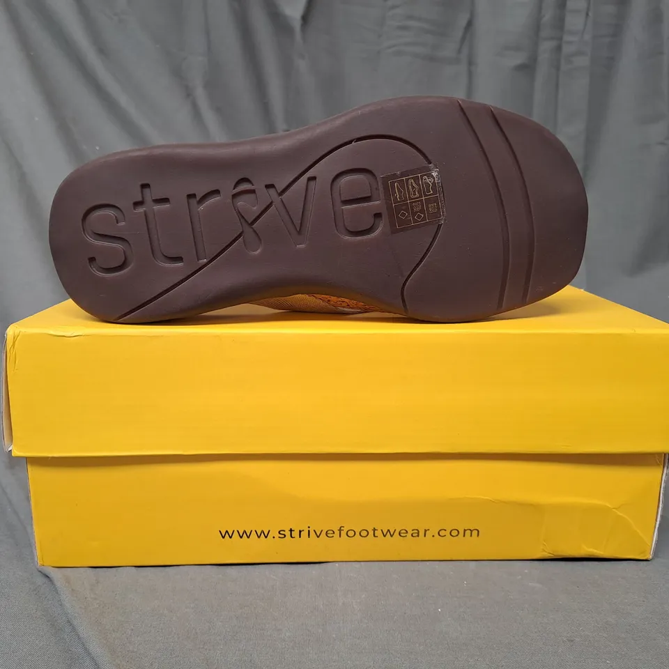 BOXED PAIR OF STRIVE SANDALS IN ALMOND - SIZE 3