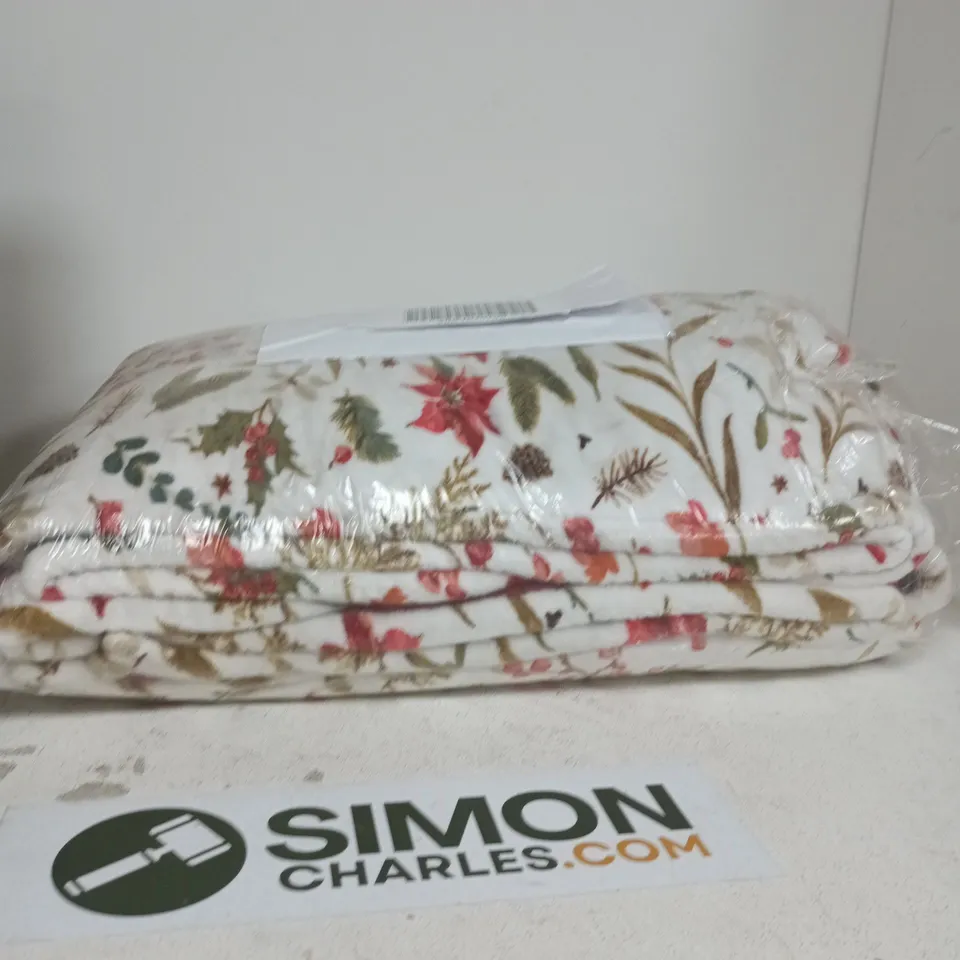 FLORAL PRINT THROW BLANKET – FOLDED, PLASTIC-WRAPPED