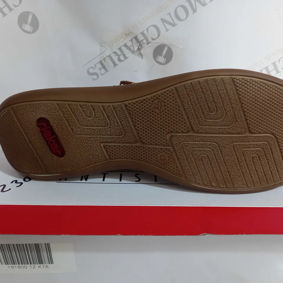 BOXED PAIR OF RIEKER MULE SANDALS IN TAN - SIZE 7.5