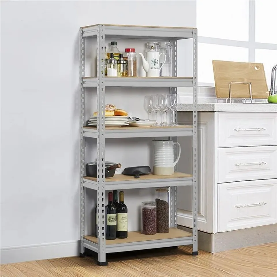 BOXED YAHEETECH 150CM 4 SHELF SHELVING UNIT - LIGHT GREY (1 BOX)