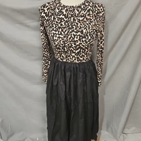 NOBODY'S CHILD PETITE LEOPARD SPENCER POPLIN DRESS IN MULTI SIZE 8