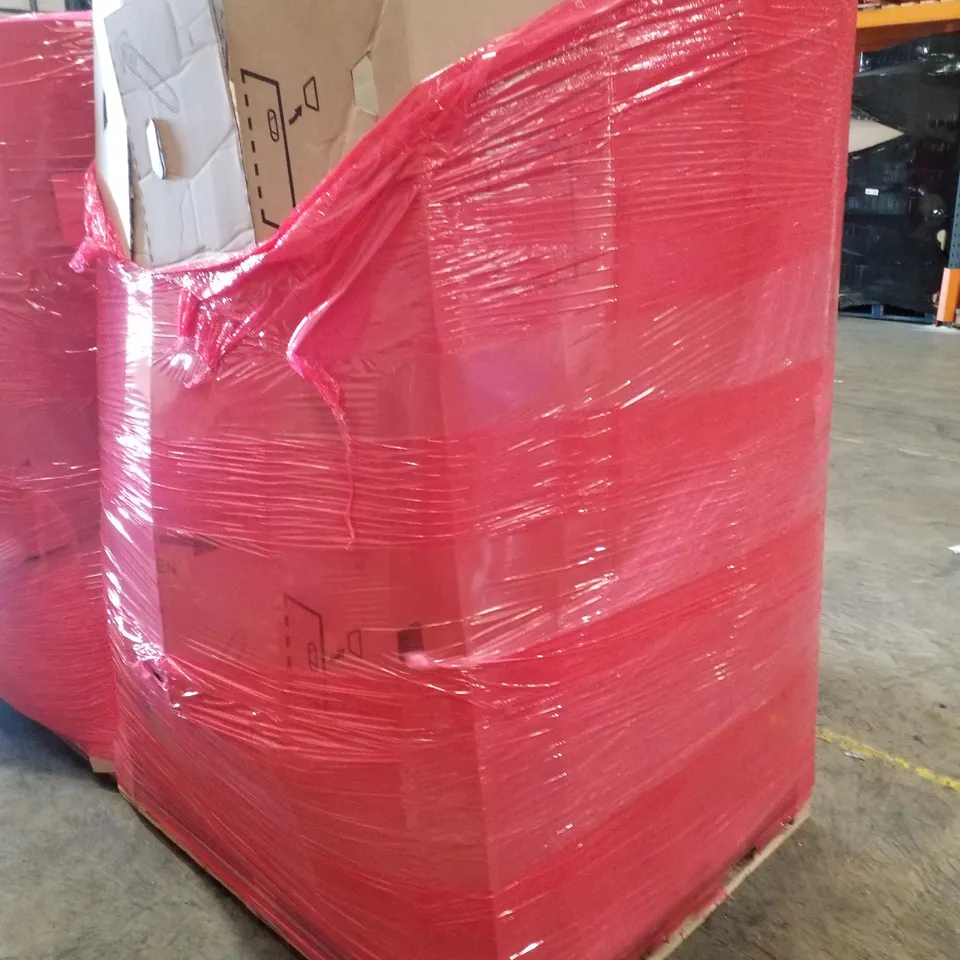 PALLET CONTAINING ASSORTED PRODUCTS INCLUDING GREY VELVET OTTOMAN, CAT BED, BABY WIPES, PORTABLE PET PLAYPEN & BI-PEDALER WITH COUNTER