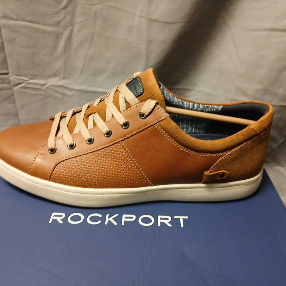 ROCKPORT MEN'S GARRETT PLAIN TOE LEATHER OXFORD SHOES – BROWN SIZE 12