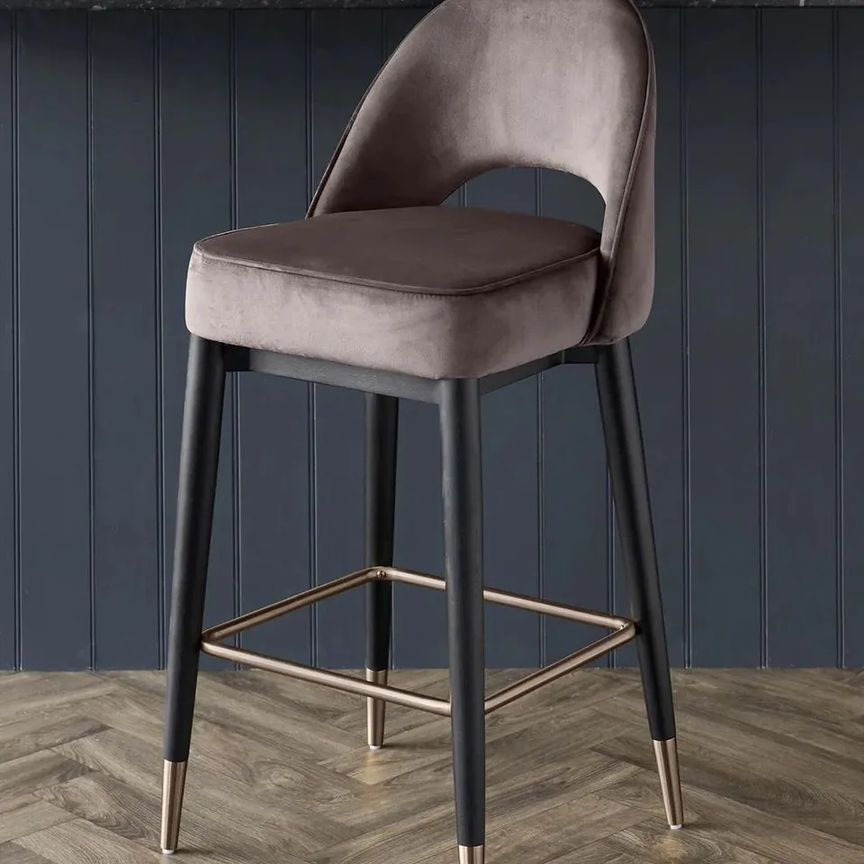 BOXED DANETTI CLOVER MOCHA VELVET BAR STOOL WITH BRUSHED BRONZE 