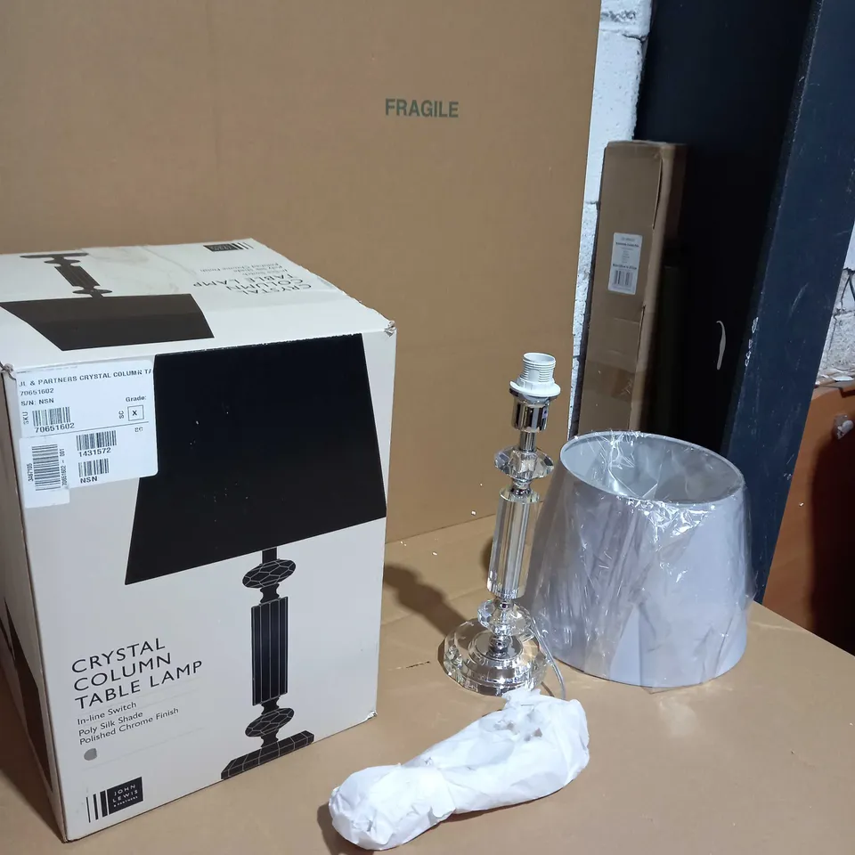 BOXED JOHN LEWIS POLISHED CHROME CRYSTAL COLUMN TABLE LAMP