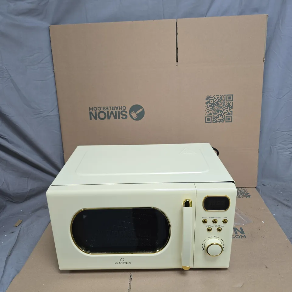 KLARSTEIN MICROWAVE OVEN - WHITE WITH GOLD TRIM, 800W MICROWAVE + 1000W GRILL, 230V