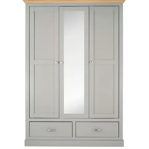 JULIPA ASHFORD 3 DOOR 2 DRAWER WARDROBE WITH MIRROR GREY/OAK (3 BOXES)