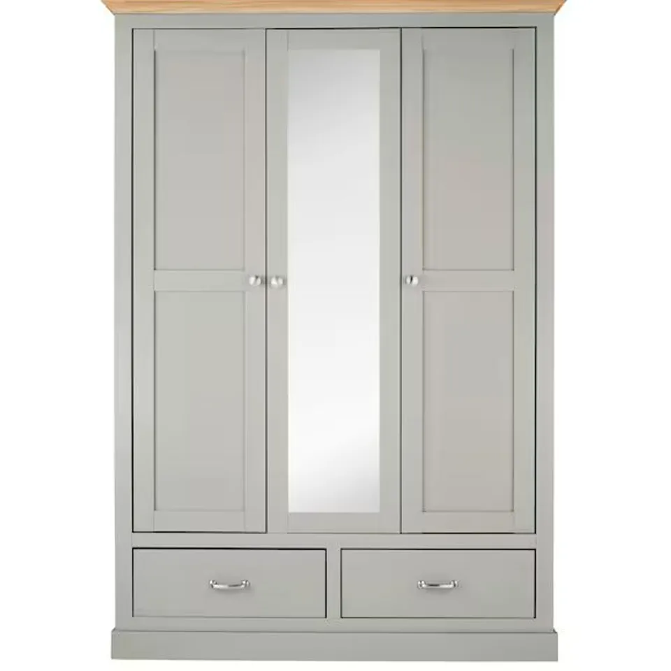JULIPA ASHFORD 3 DOOR 2 DRAWER WARDROBE WITH MIRROR GREY/OAK (3 BOXES)