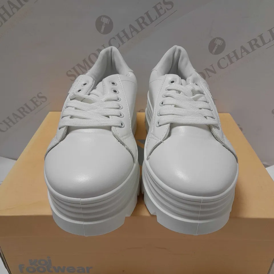 KOI MIYU STAR TRIPLE LAYER WHITE PU TRAINERS - SIZE 4