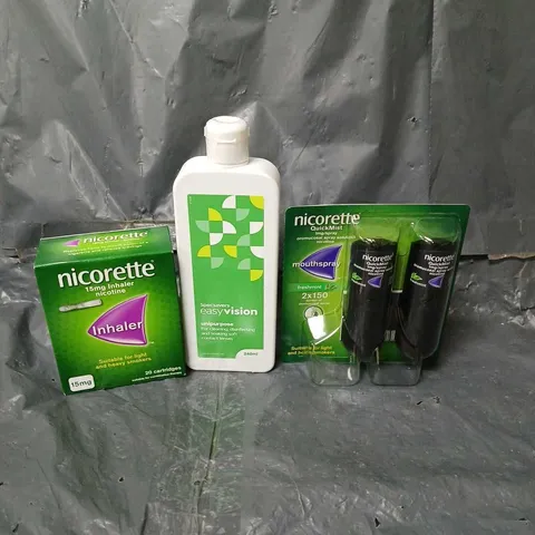 APPROXIMATELY 15 HEALTH AND BEAUTY PRODUCTS TO INCLUDE NICORETTE INHALATORS, NICORETTE MOUTH SPRAYS AND EYE CARE SOLUTION