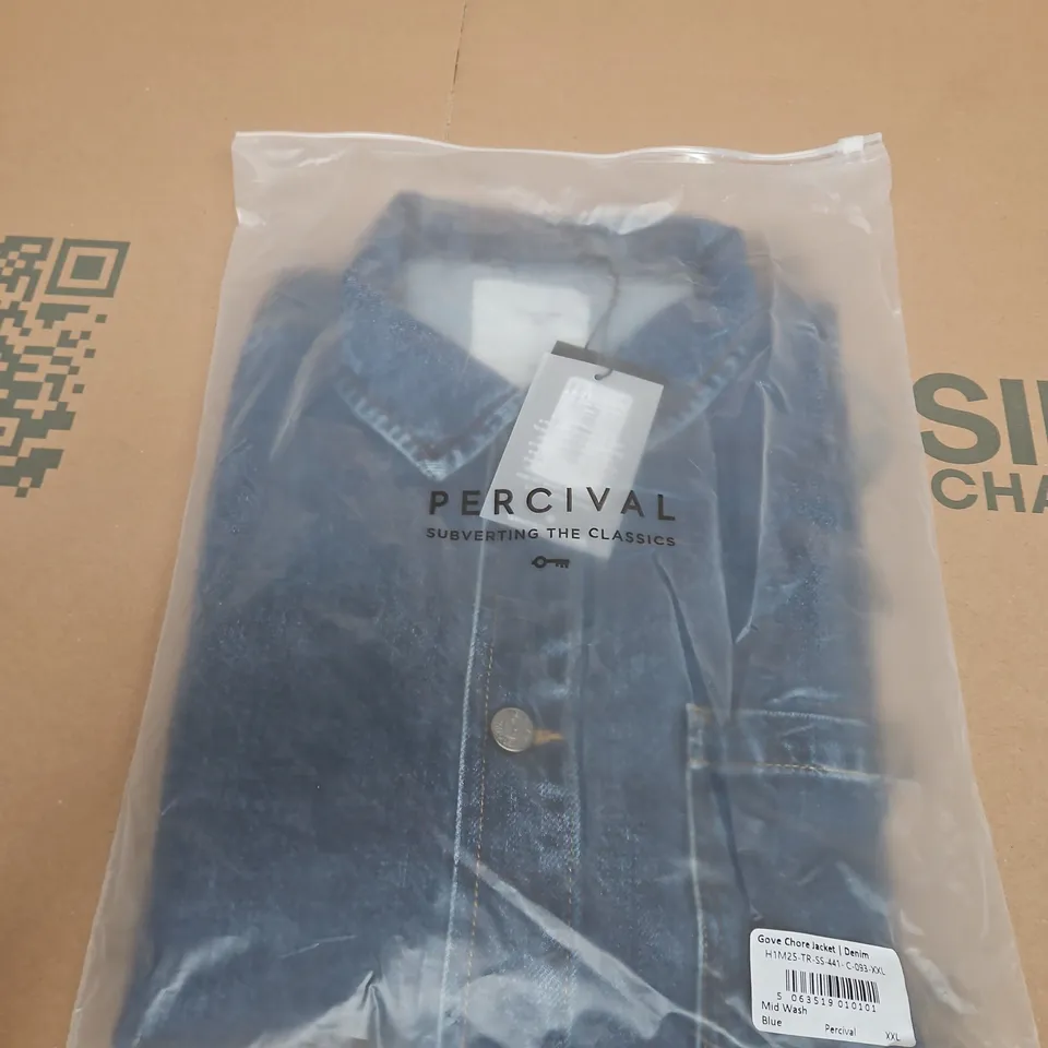 PERCIVAL GOVE CHORE JACKET DENIM – XXL, MID WASH BLUE