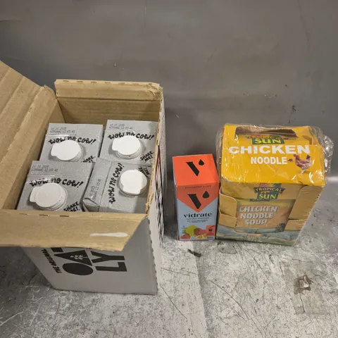 APPROXIMATELY 6 ASSORTED FOOD/DRINK PRODUCTS TO INCLUDE CHICKEN NOODLE, OAT DRINK ETC